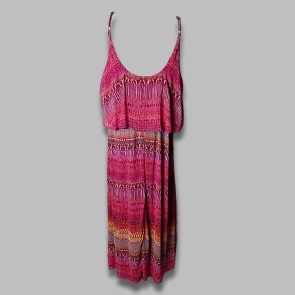 Faded Glory Maxi Dress Boho Blouson Bodice Relaxed Fit Pink/Multicolor W US XXL - Picture 2 of 6
